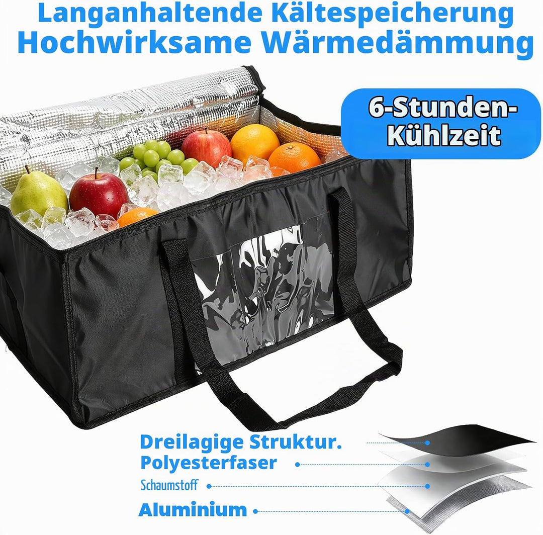 Kühltasche Gross 60L, Kühltasche Faltbar, Isoliertasche, Thermotasche, Einkaufstasche Faltbar - Oxfo