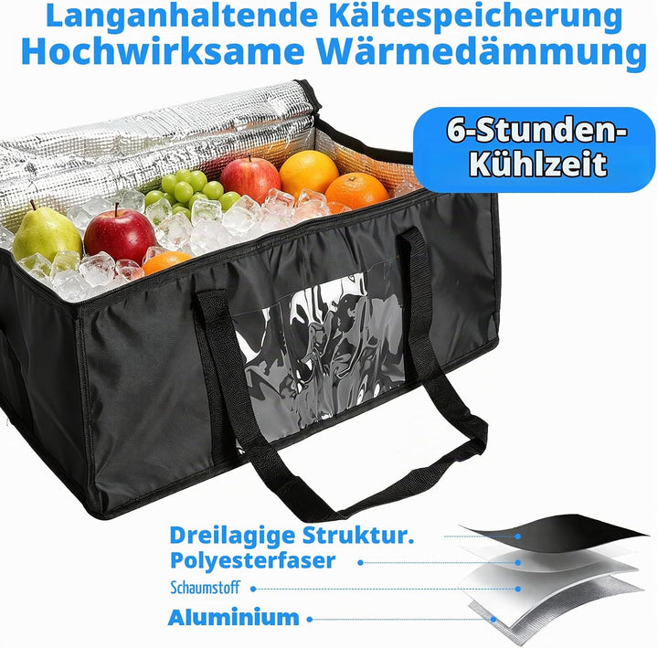 Kühltasche Gross 60L, Kühltasche Faltbar, Isoliertasche, Thermotasche, Einkaufstasche Faltbar - Oxfo