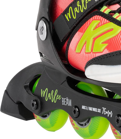 K2 Skates Mädchen Inline Skates Marlee Beam, red - Green, 30G0136 L (EU: 35-40 / UK: 3-7 / US: 4-8)