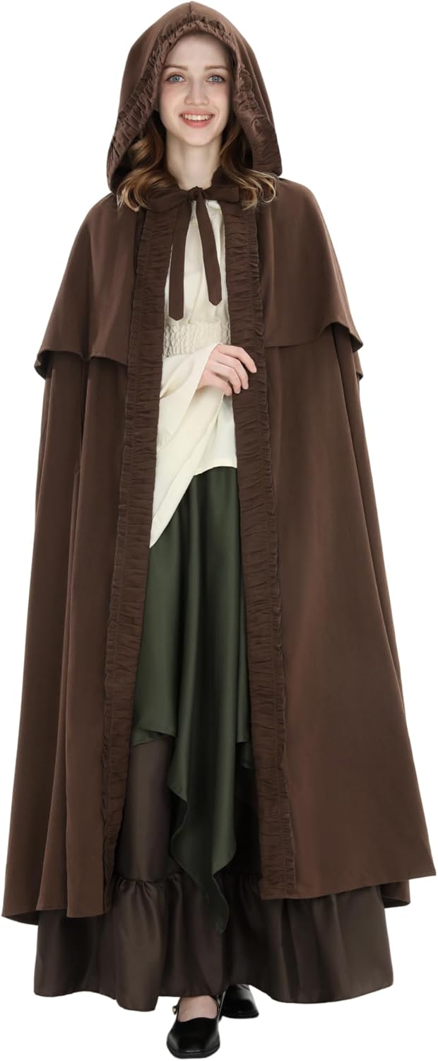 Mittelalter Umhang Damen mit Kapuze – Halloween Cape Vampir Kostüm Hexe Frauen Umhang Schwarz Vampir