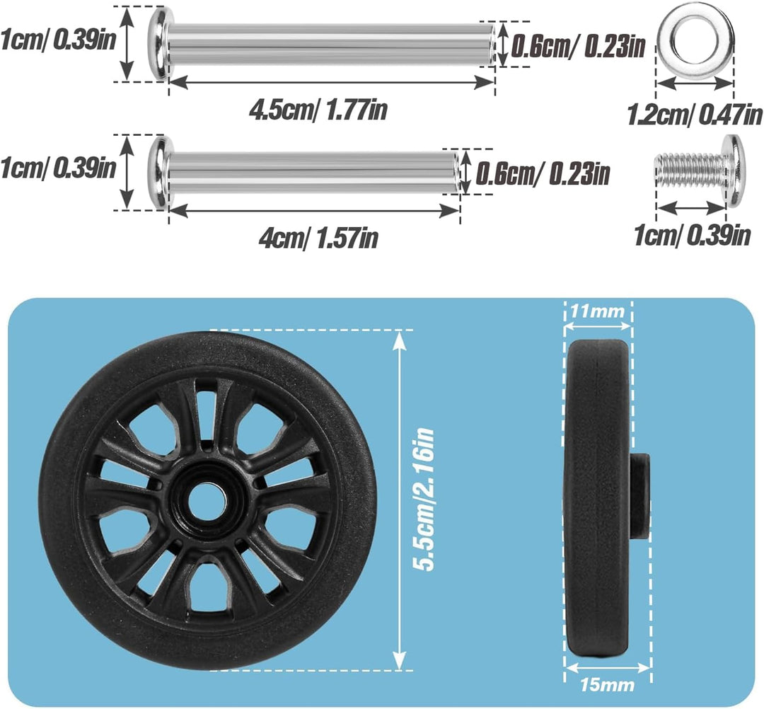 4 Stück Kofferrollen Ersatzrollen 55x11mm Koffer Ersatzrollen Schwarz Verschleissfeste Gummi Ersatzr