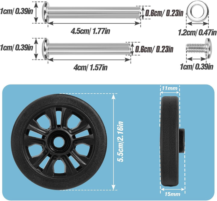 4 Stück Kofferrollen Ersatzrollen 55x11mm Koffer Ersatzrollen Schwarz Verschleissfeste Gummi Ersatzr