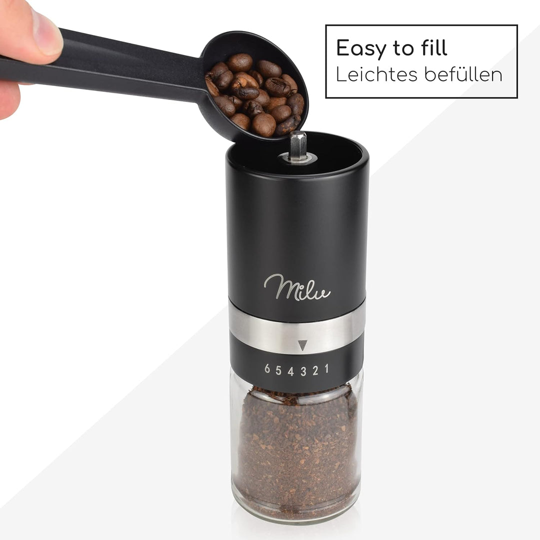 Milu Manuelle Kaffeemühle Handkaffeemühle mit Keramik Mahlwerk I 6 Stufen Mahlgradeinstellung I Espr