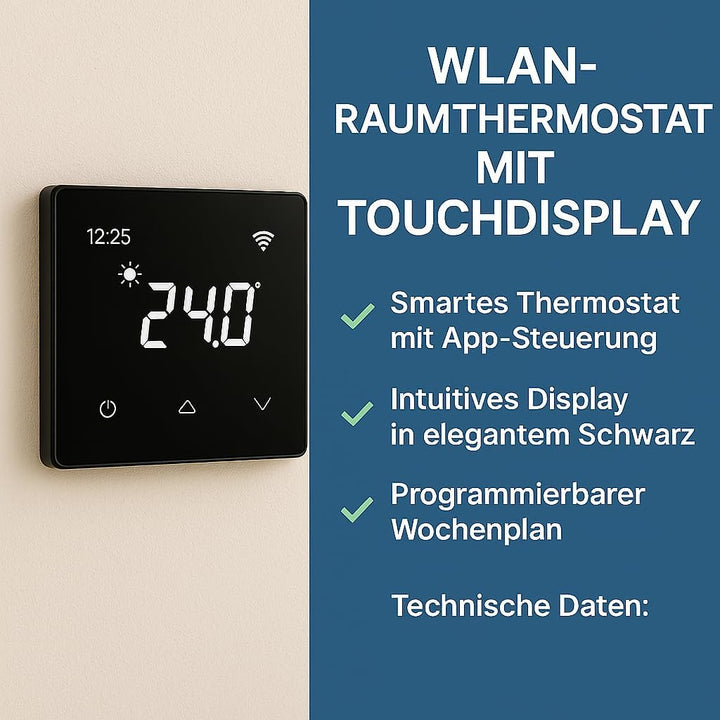 JWS WLAN Raumthermostat 230V – Smart Thermostat mit Touchdisplay, 16A, Schwarz – Kompatibel mit Alex