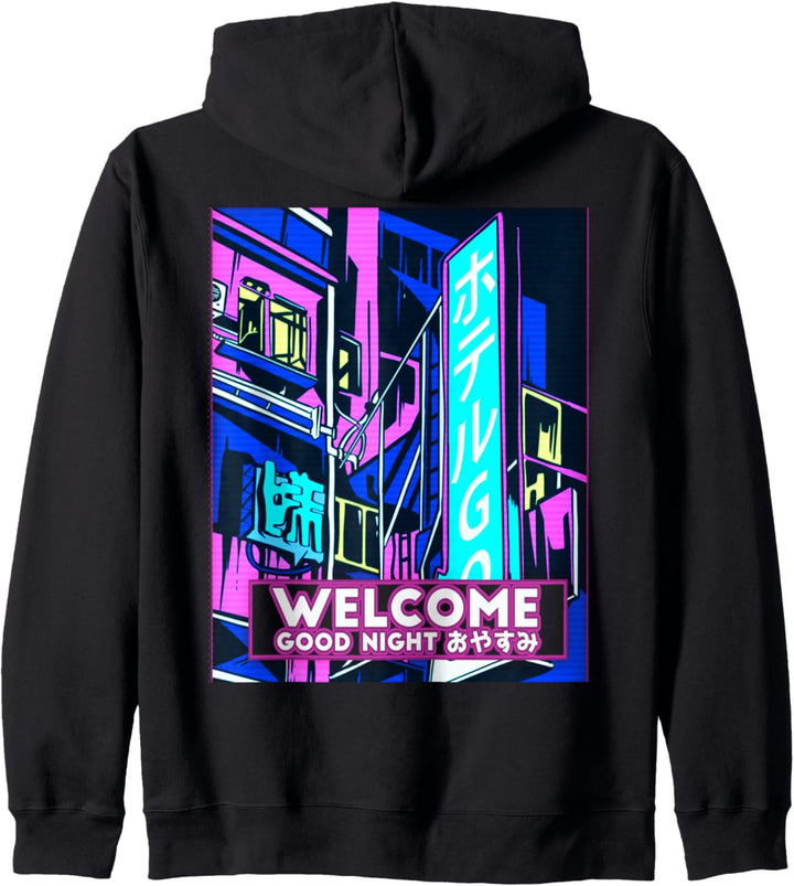 Anime Japanisch Otaku Hotel City Street Outrun Retrowave Kapuzenjacke