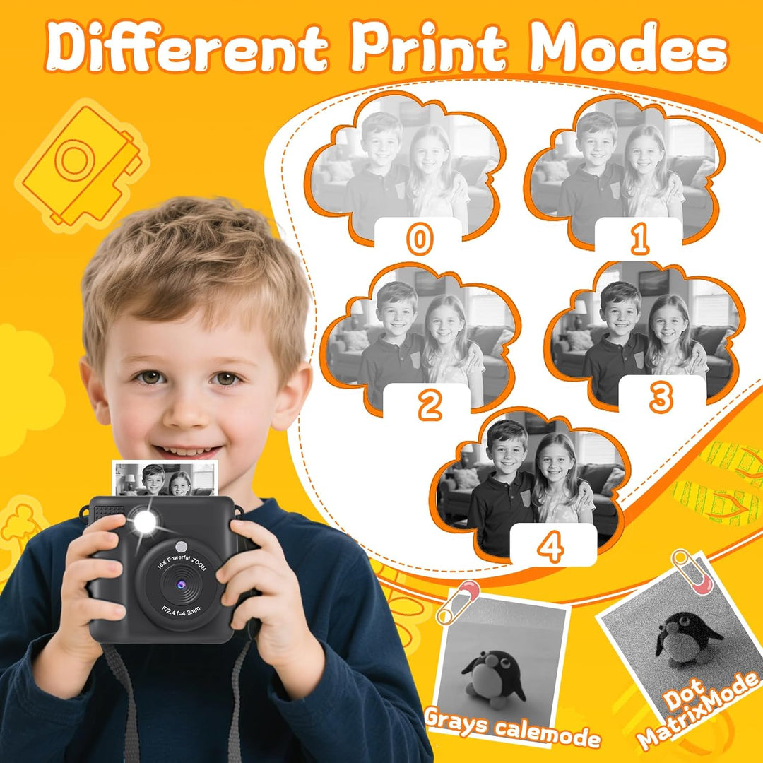 Kinderkamera Sofortbildkamera, 1080P HD Digitalkamera Kinder mit 2,4 Zoll 32G Karte und Fotopapier D