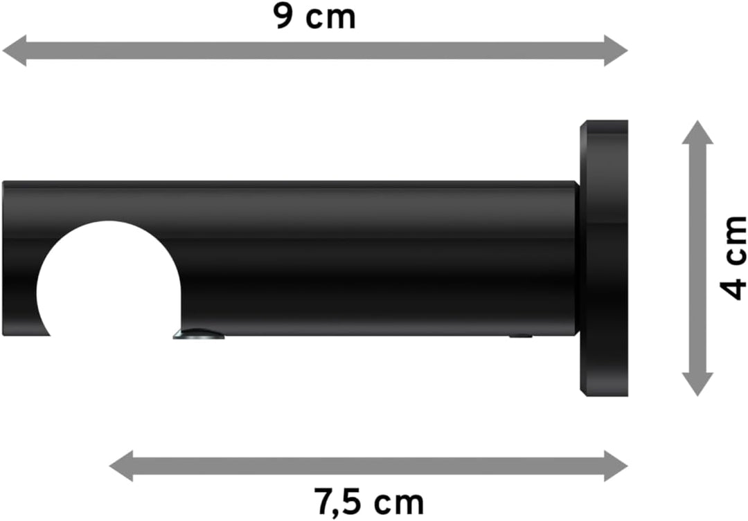 INTERDECO Träger/Wandhalter Schwarz, offen 7,5 cm Abstand, 1-läufig 20 mm Ø, Platon (4 Stück)