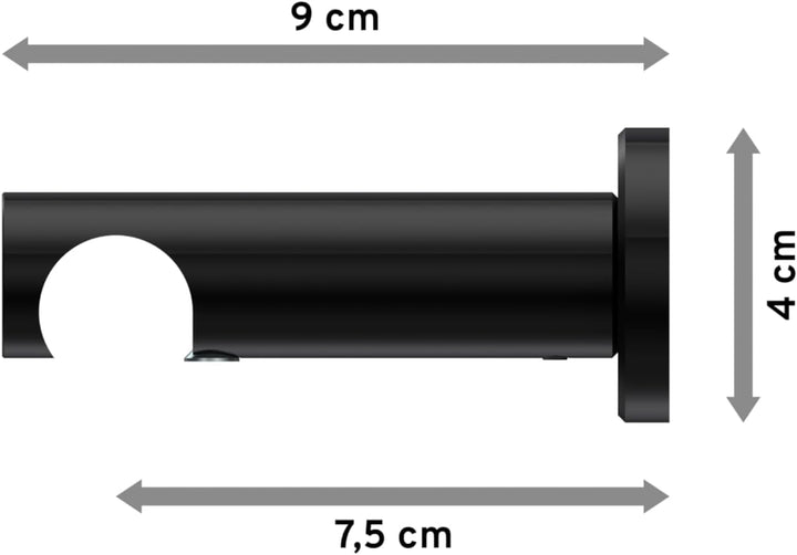 INTERDECO Träger/Wandhalter Schwarz, offen 7,5 cm Abstand, 1-läufig 20 mm Ø, Platon (4 Stück)