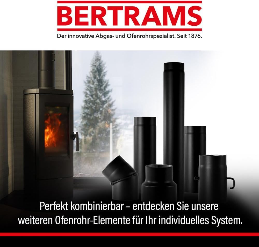 BERTRAMS Ofenrohr 120mm Ø 25 cm mit Drosselklappe Schwarz | Stahlrohr mit 20cm Einbaulänge | Feuerro
