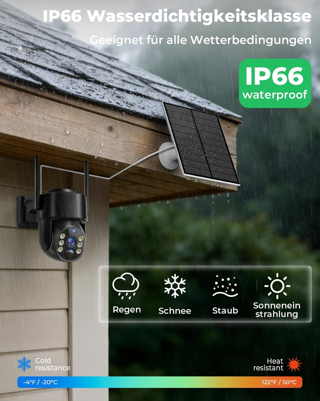 2K 4MP Überwachungskamera Aussen Akku Solar, 2,4G- und 5G-WLAN, 360° PTZ-Aussenkamera mit Batteriebe