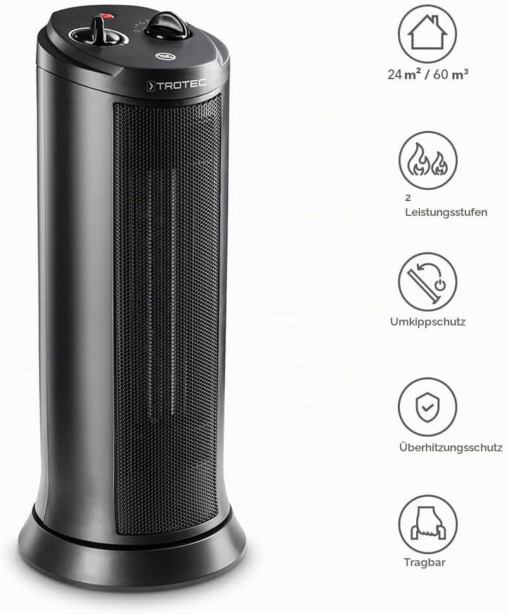 TROTEC Keramik Heizlüfter TFC 19 E – Heizleistung 1200 W / 2000 W – Heizung mit Thermostat, Raumgrös