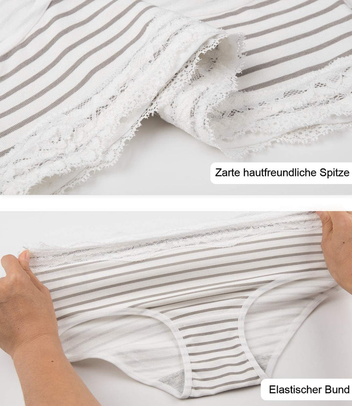 INNERSY Unterhosen Damen Baumwolle Slips mit Spitze Bequeme Hipster Unterwäsche Mehrpack 6 36 Schwar