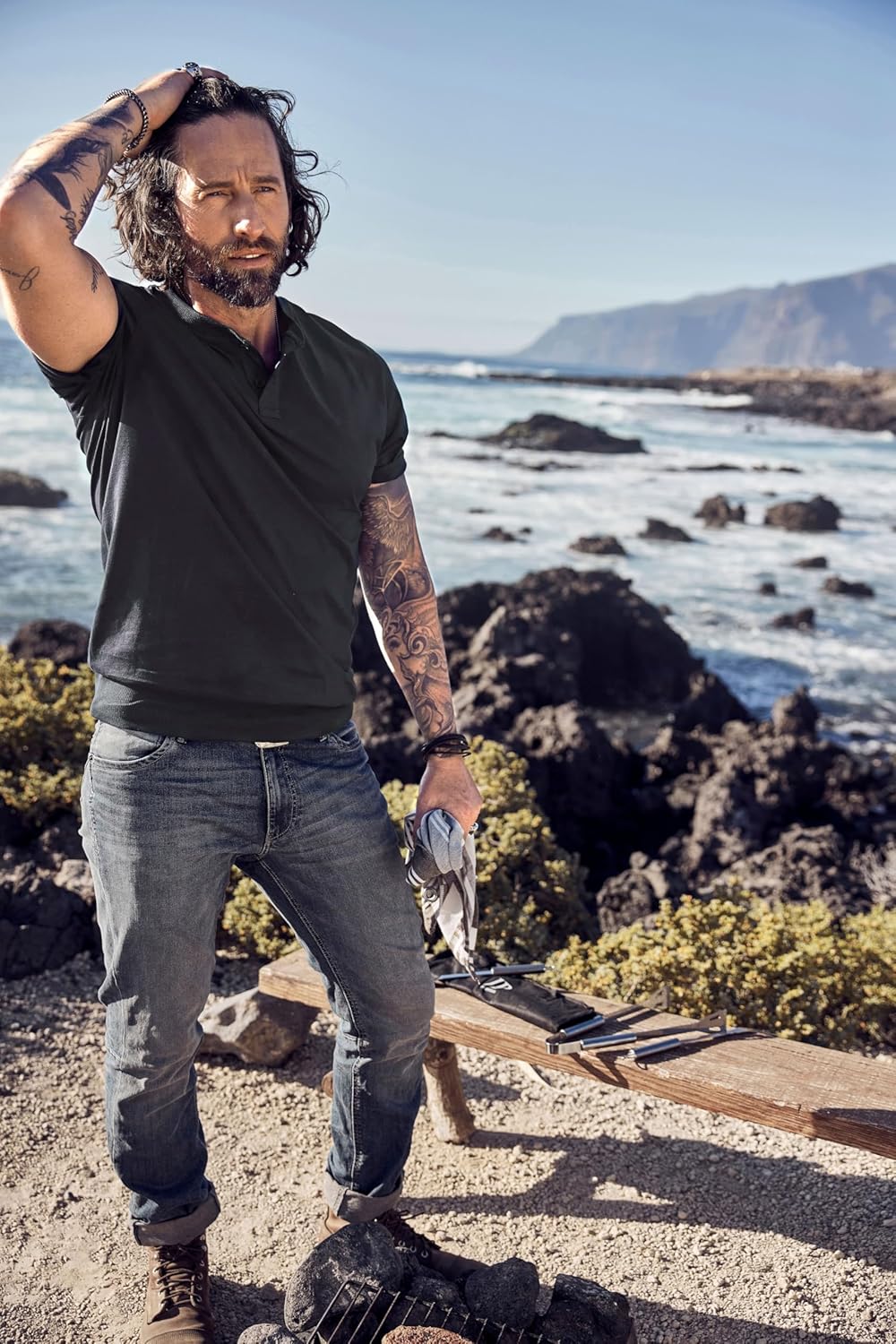 JP 1880 Herren grosse Grössen Übergrössen Menswear L-8XL Henley, Bauchfit, Halbarm, Rundhals, bis 8