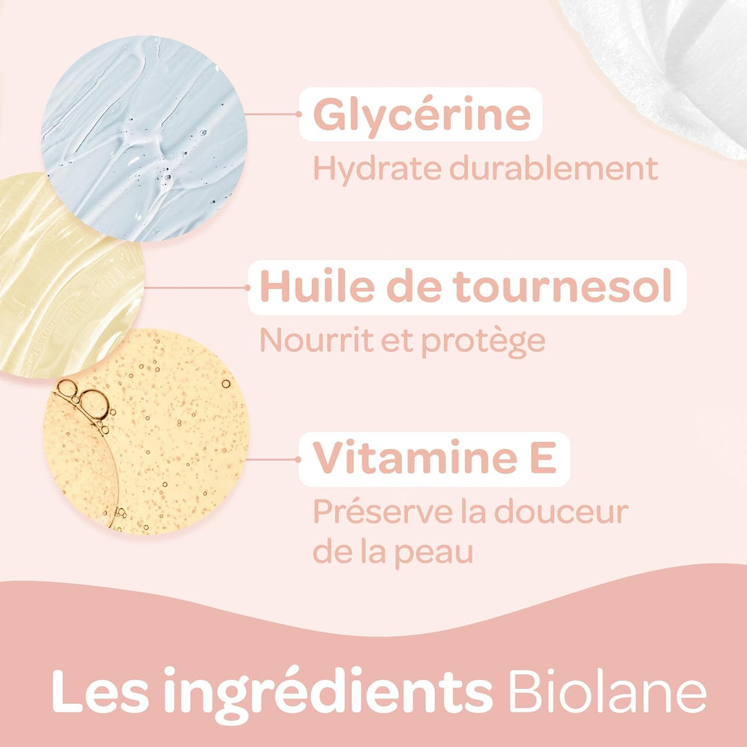 BIOLANE - 12 Packungen – Babytücher mit Toilettenmilch – Baby – 864 Babytücher – reinigt und spendet