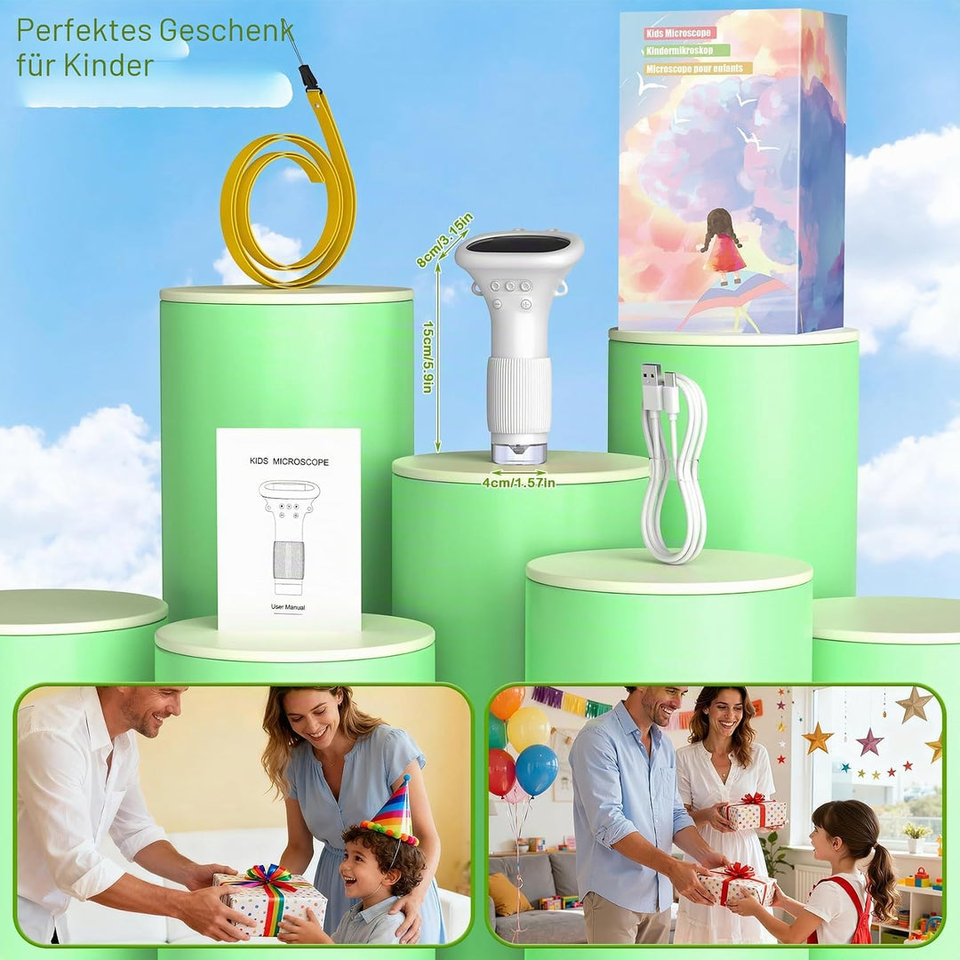 GlobalCrown Mikroskop für Kinder,Hand Mikroskop Digital 2.0 Zoll Bildschirm 200x Taschenmikroskop,PC
