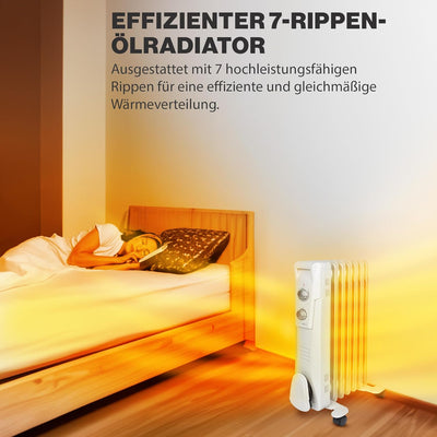 Clatronic RA 3735 7 Rippen-Ölradiator, mobiler Heizkörper, 1500 Watt, stufenloser Thermostatregler,