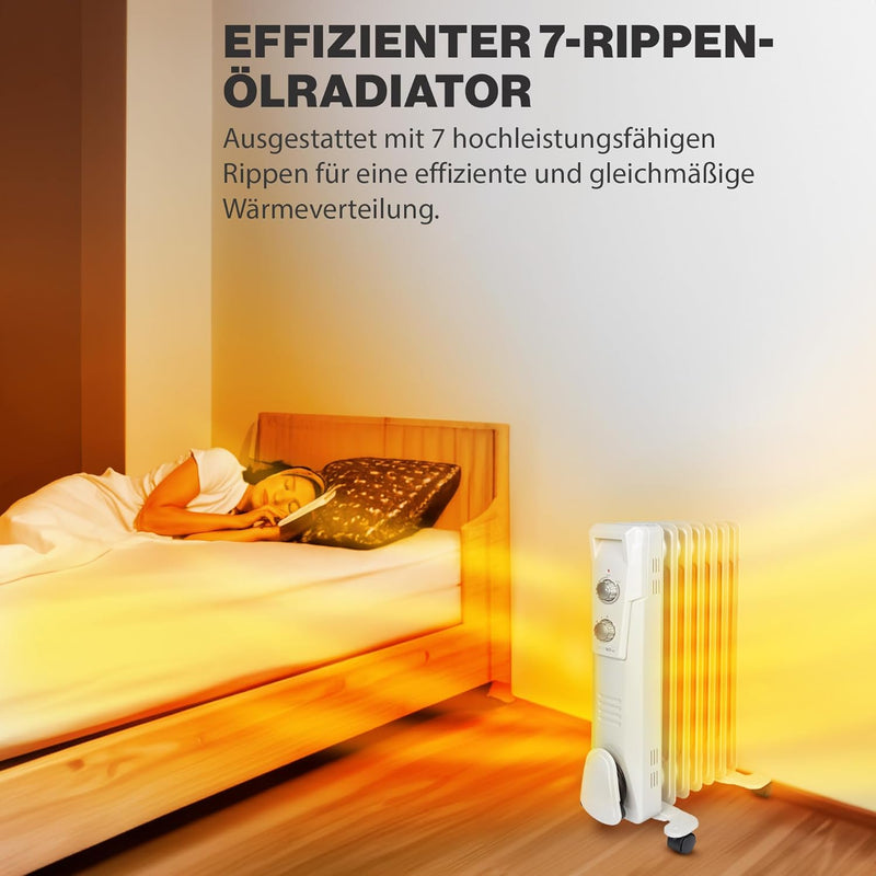 Clatronic RA 3735 7 Rippen-Ölradiator, mobiler Heizkörper, 1500 Watt, stufenloser Thermostatregler,