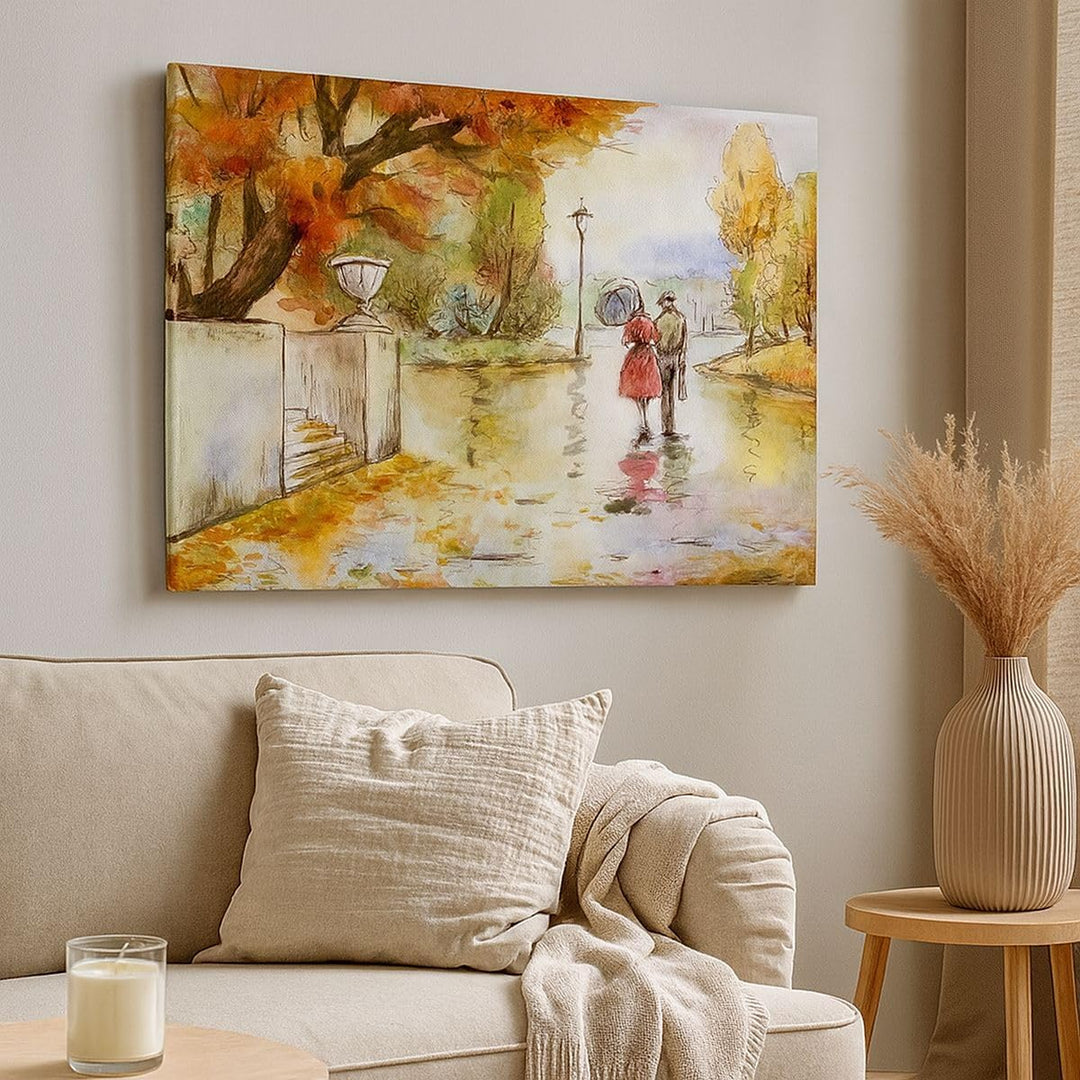 Bilder auf Leinwand 100x70cm Leinwandbild Wetter regen herbst park Gross Wanddeko Bild Schlafzimmer