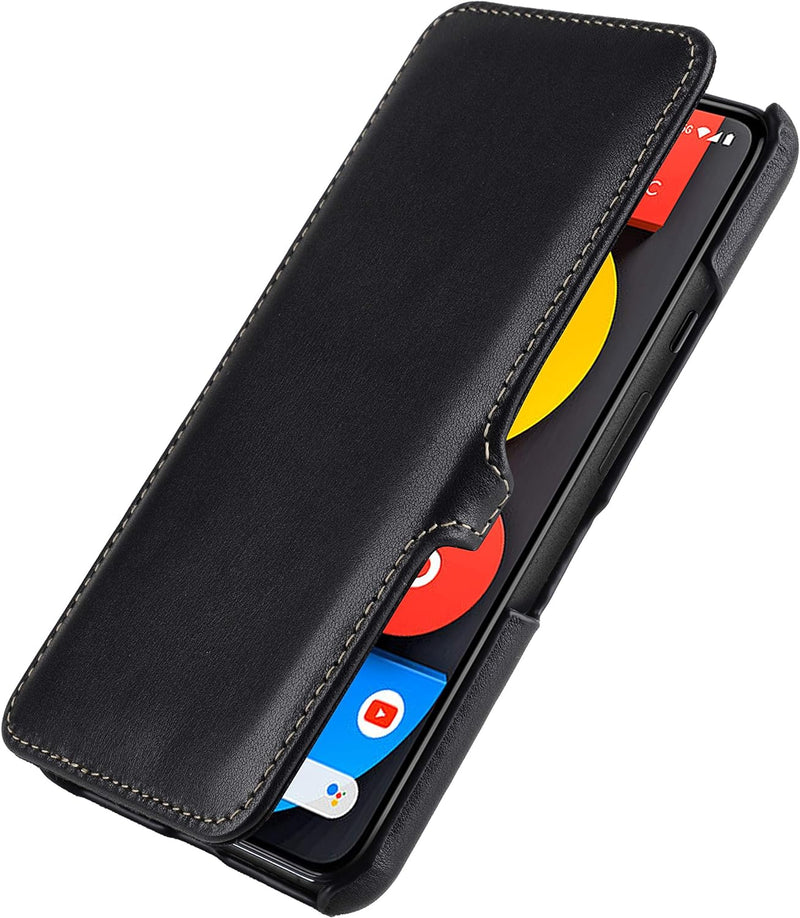 STILGUT Book Case kompatibel mit Google Pixel 5 Hülle aus Leder mit Clip-Verschluss, Lederhülle, Kla