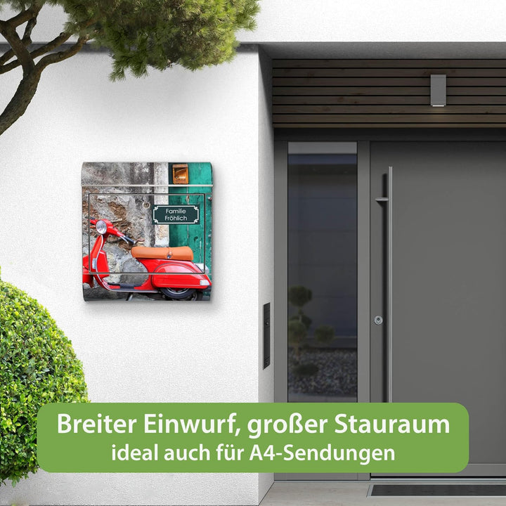 banjado Briefkasten Edelstahl personalisiert 38x43x12cm & 2 Schlüssel - rostfreier Edelstahl Briefka