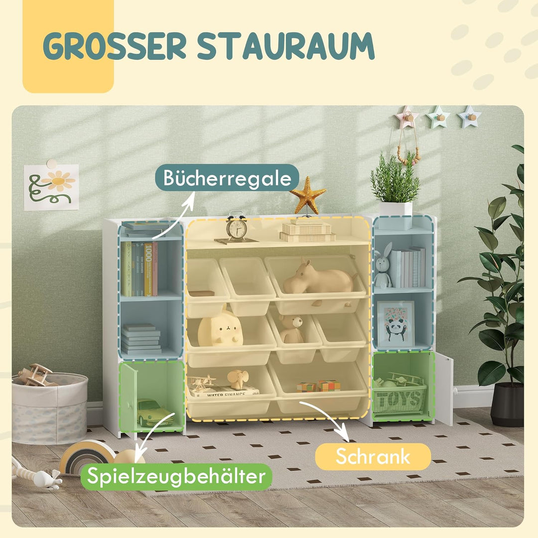 AIYAPLAY Kinderregal, Spielzeugregal Bücherregal mit 8 herausnehmbaren Aufbewahrungsboxen, 4 offenen