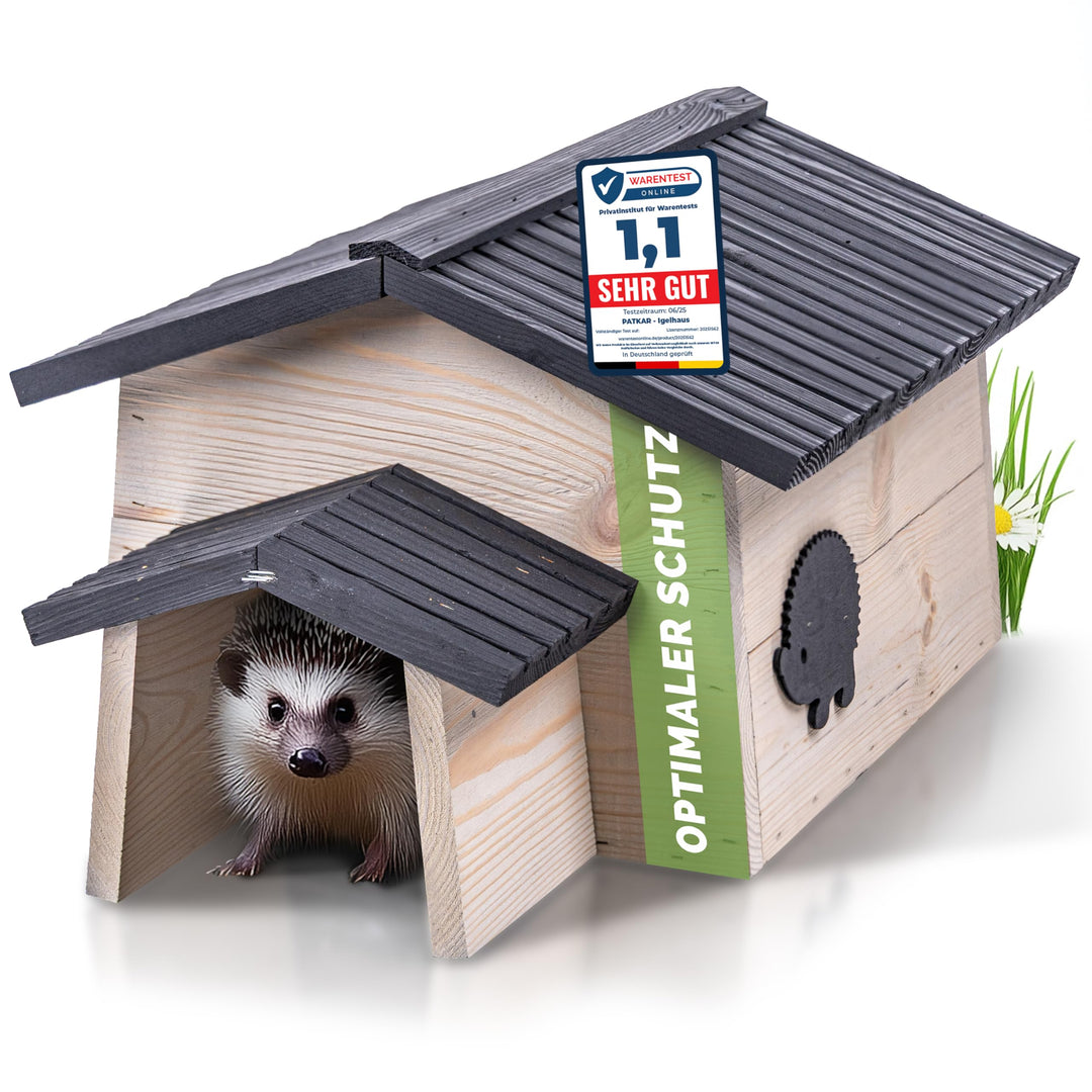 PATKAR Igelhaus Winterfest mit Boden [SCHÜTZT VOR FRESSFEINDEN] - Premium Igelfutterhaus (Made in Eu