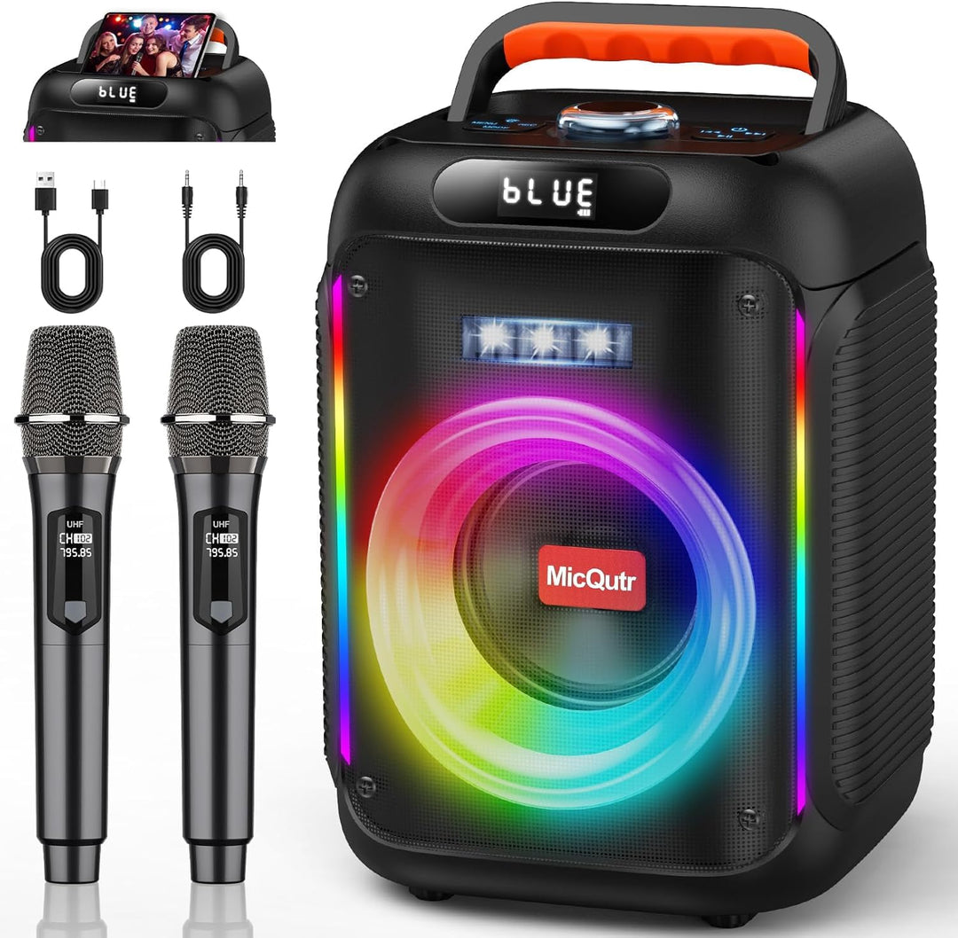 Karaoke-Maschine mit 2 Mikrofonen für Erwachsene Kinder, Bluetooth-Caraoke-Lautsprecher mit Bass/Höh