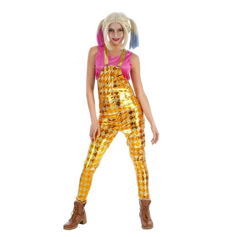 Generique - Harlekin-Latzhose Kostüm-Teil für Damen verrückte Superheldin gelb-orange - S