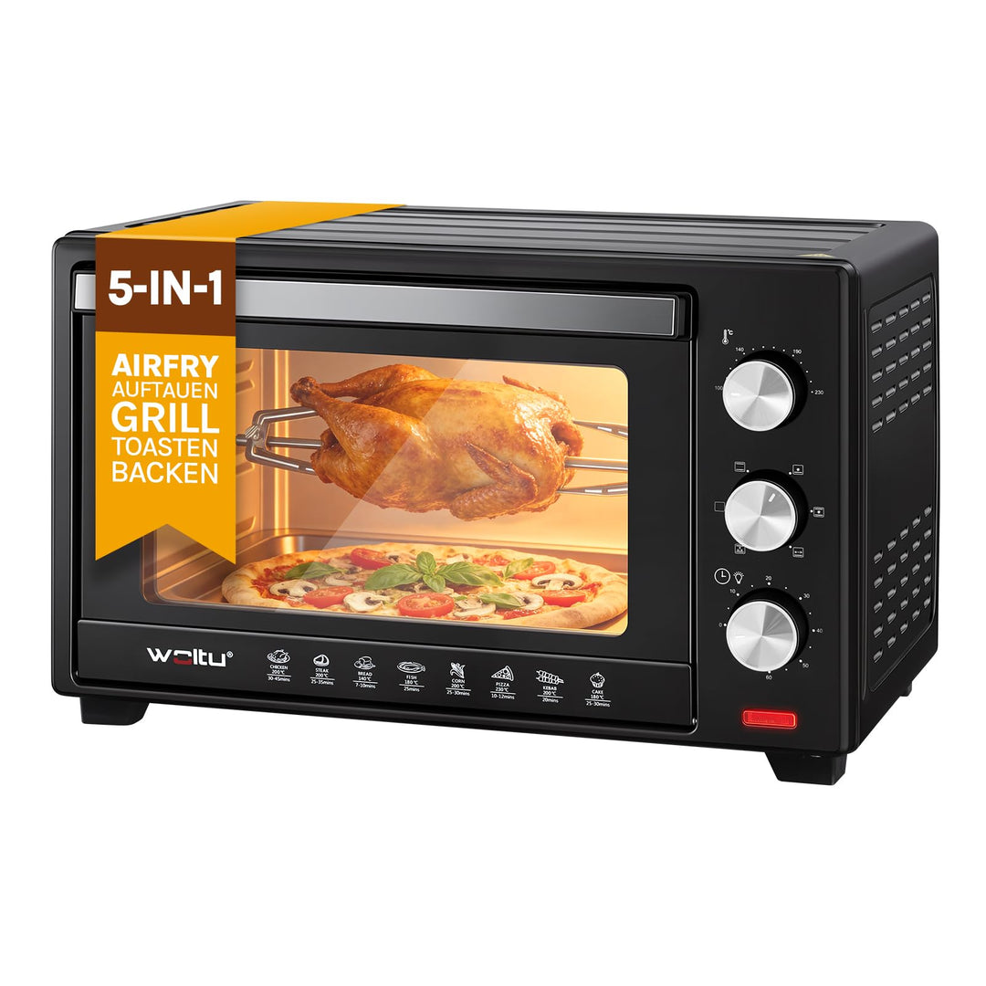 WOLTU Mini Backofen 32 Liter, 1600 Watt Toasterofen | Pizzaofen | Herausnehmbares Krümelblech mit Ti