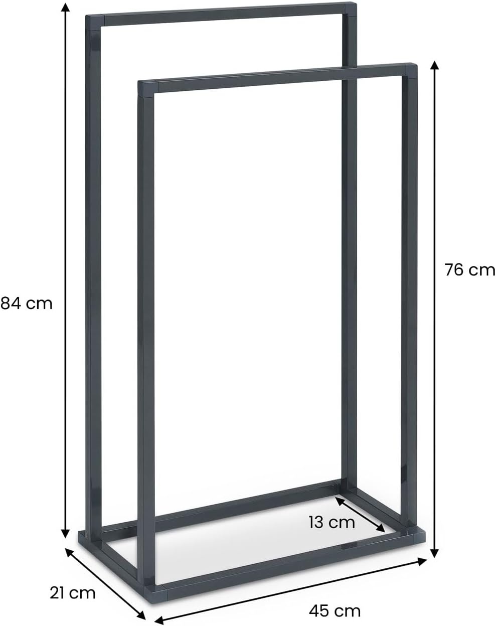 Handtuchhalter MAILO mit 2 Stangen, Grau - Handtuchständer aus Metall, Badetuchhalter freistehend un