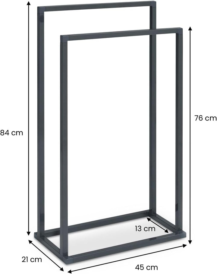 Handtuchhalter MAILO mit 2 Stangen, Grau - Handtuchständer aus Metall, Badetuchhalter freistehend un