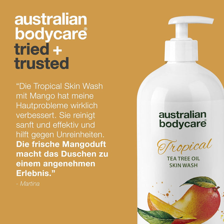 Australian Bodycare Skin Wash Professional 1000 ml | Teebaumöl + Mango Duschgel für den Körper | Mac