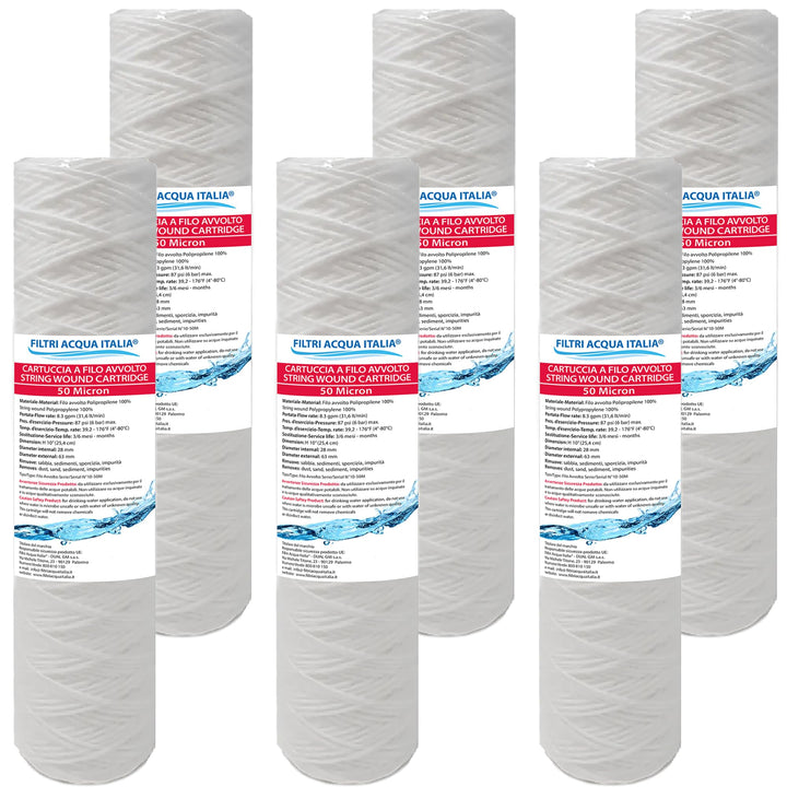 Filtri Acqua Italia Set mit 6 Filterkartuschen mit gewickeltem Draht, 10' 50 Mikron
