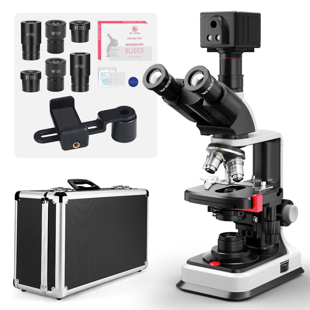 [Duales Netzteil] Vabiooth Lab Compound Trinokularmikroskop mit 5MP-Kamera, 40X-2500X Vergrösserung,