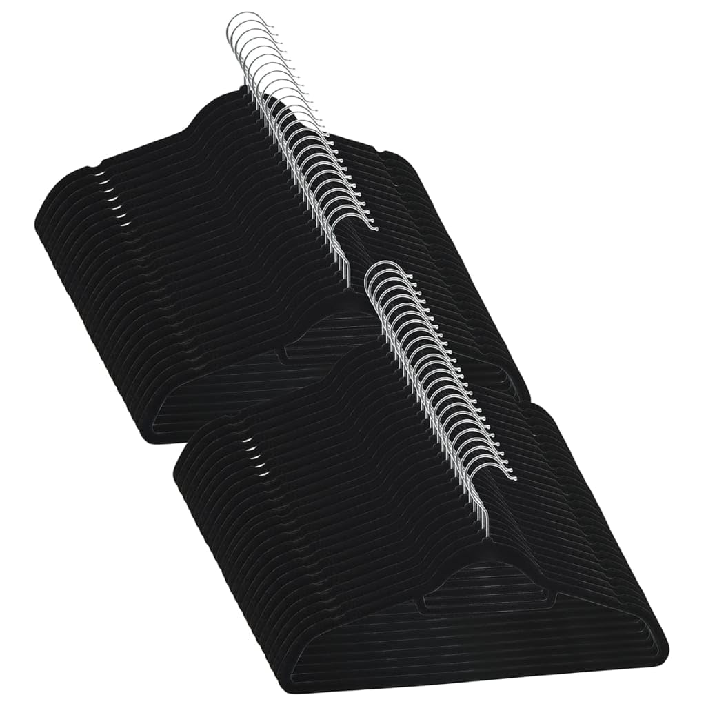 INLIFE 50 STK. Kleiderbügel-Set Anti-Rutsch Schwarz Samt,4.38kg,289921 Schwarz 50 STK., Schwarz 50 S