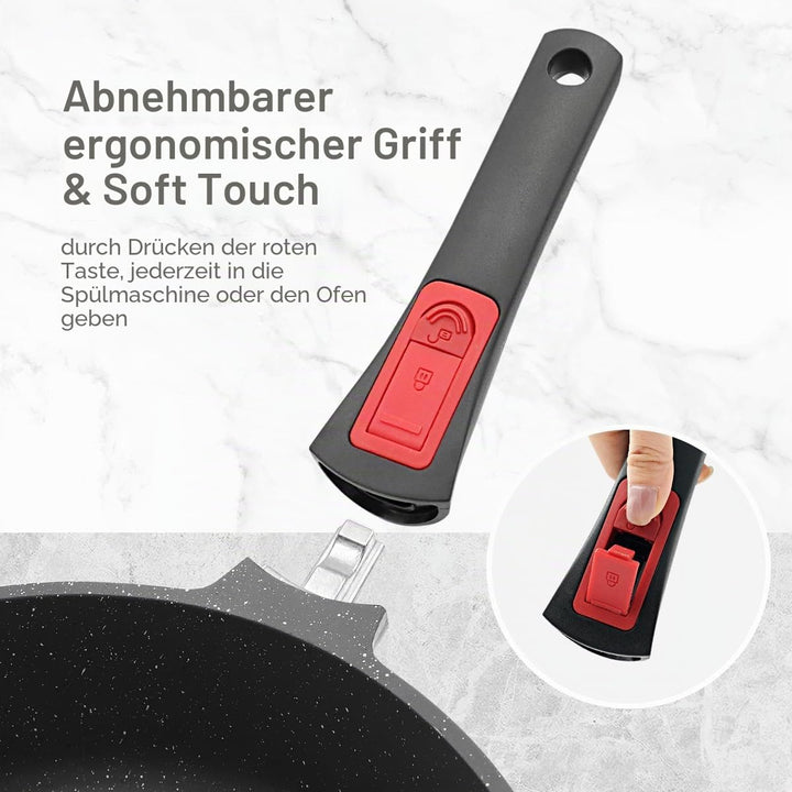 Bratpfanne 20cm, Antihaft Beschichtung Pfanne mit abnehmbarem Griff, PFOA Freie, kompatibel mit alle