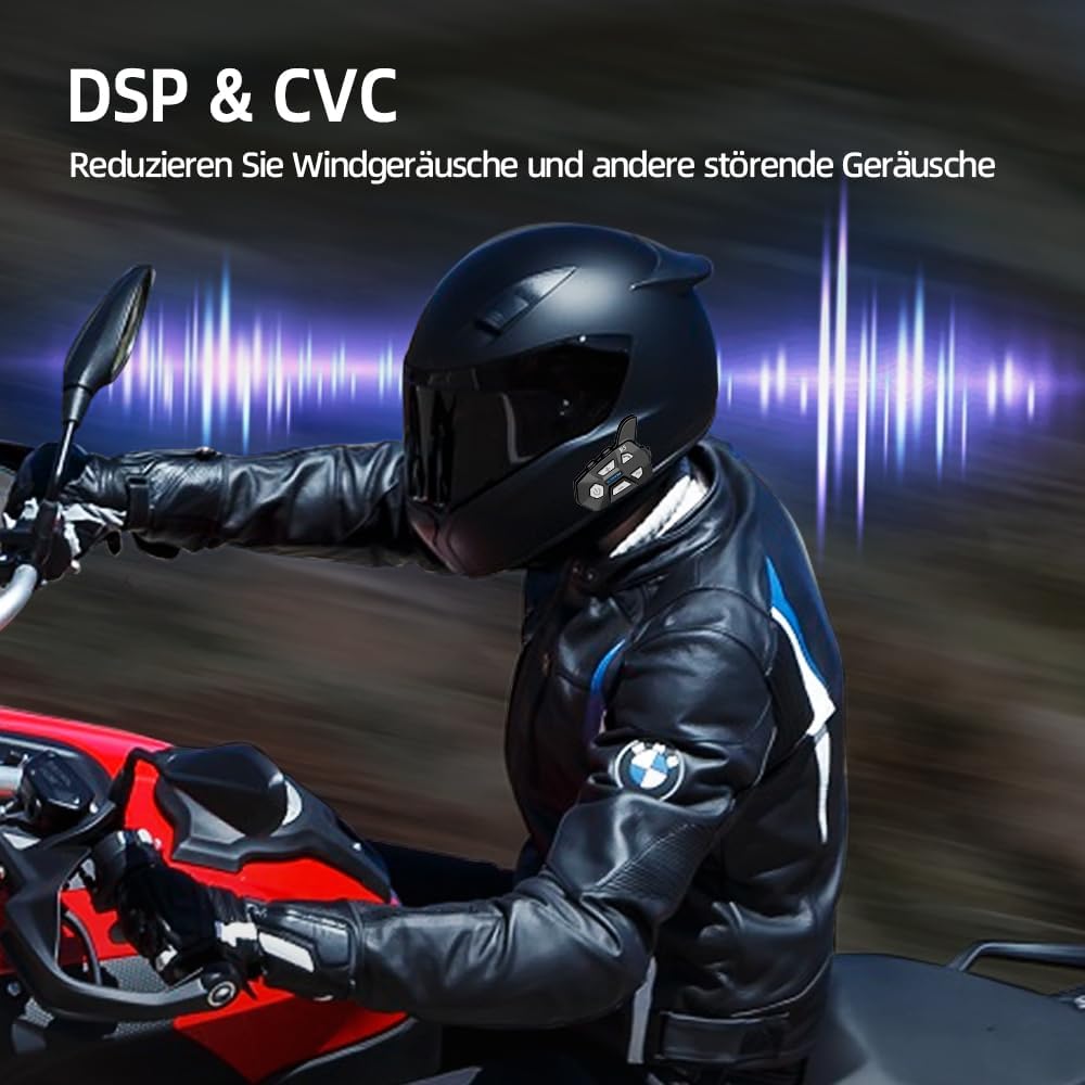 WAYXIN R9 6 Wege Motorrad Headset,Intercom Motorrad Kommunikationssystem,Reichweite der Helm Headset