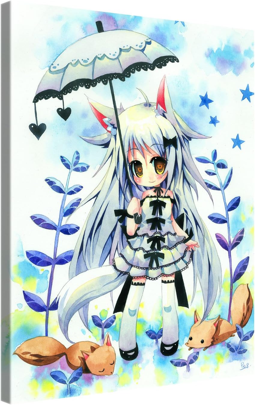 PICANOVA – Wolfgirl 75x100cm – Premium Leinwanddruck – Kunstdruck Auf 2cm Holz-Keilrahmen Für Schlaf