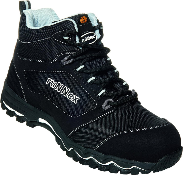 ruNNex 5323-37 S3-ESD-Sicherheitsschnürstiefel LightStar, 37, Schwarz/Weiss/Grau 37 EU Schwarz Weiss