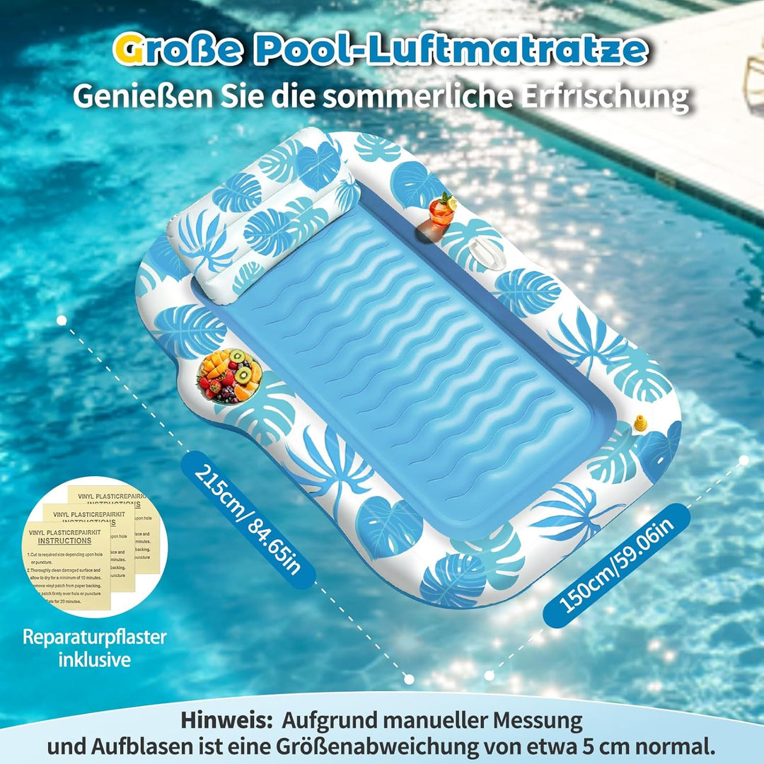 JONRRYIN Luftmatratze Pool für Erwachsene, Tanning Pool mit Sprühfunktion & Getränkehalter, 215 * 15
