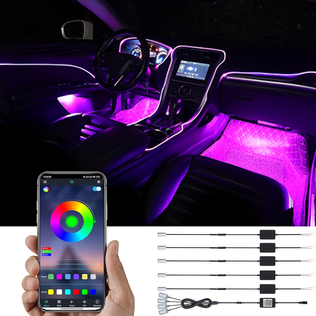 TABEN Umgebungslicht APP Control Auto Atmosphäre Licht Lampe Soft DIY Refit 6m Glasfaserband 64 Farb