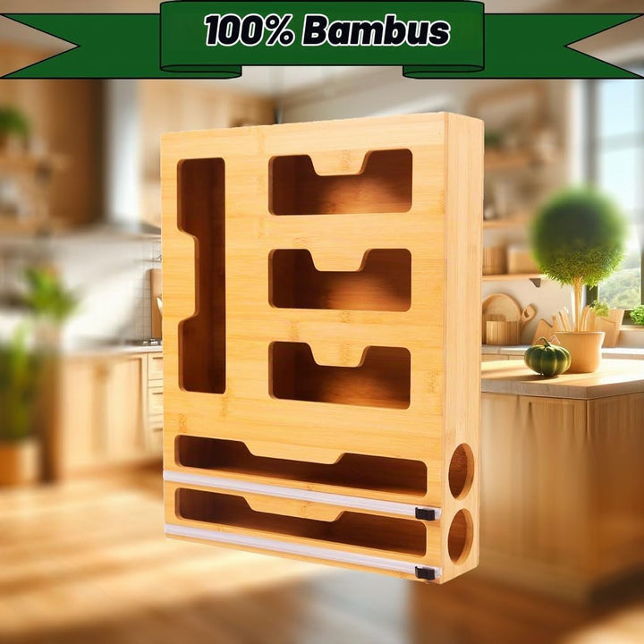 LudoHome Folien- und Bambusfolienspender mit Schneidemaschine, Gefrierbeutel-Organizer, 6-in-1 Küche
