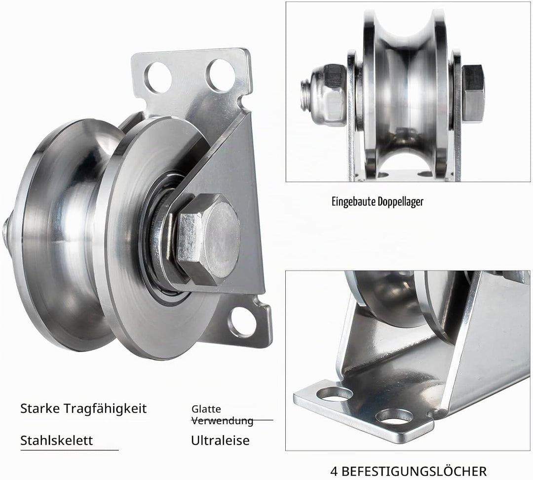 Umlenkrolle Stahlseil, Umlenkrollen für Seile, Seilrolle mit 2 Kugellager | 2 Stück 2 48mm_1 Stück,