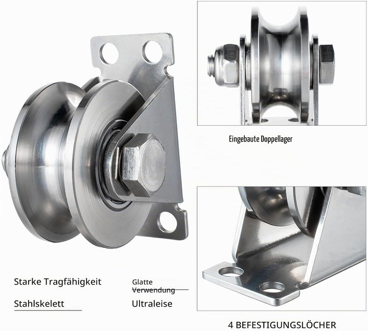 Umlenkrolle Stahlseil, Umlenkrollen für Seile, Seilrolle mit 2 Kugellager | 2 Stück 2 48mm_1 Stück,
