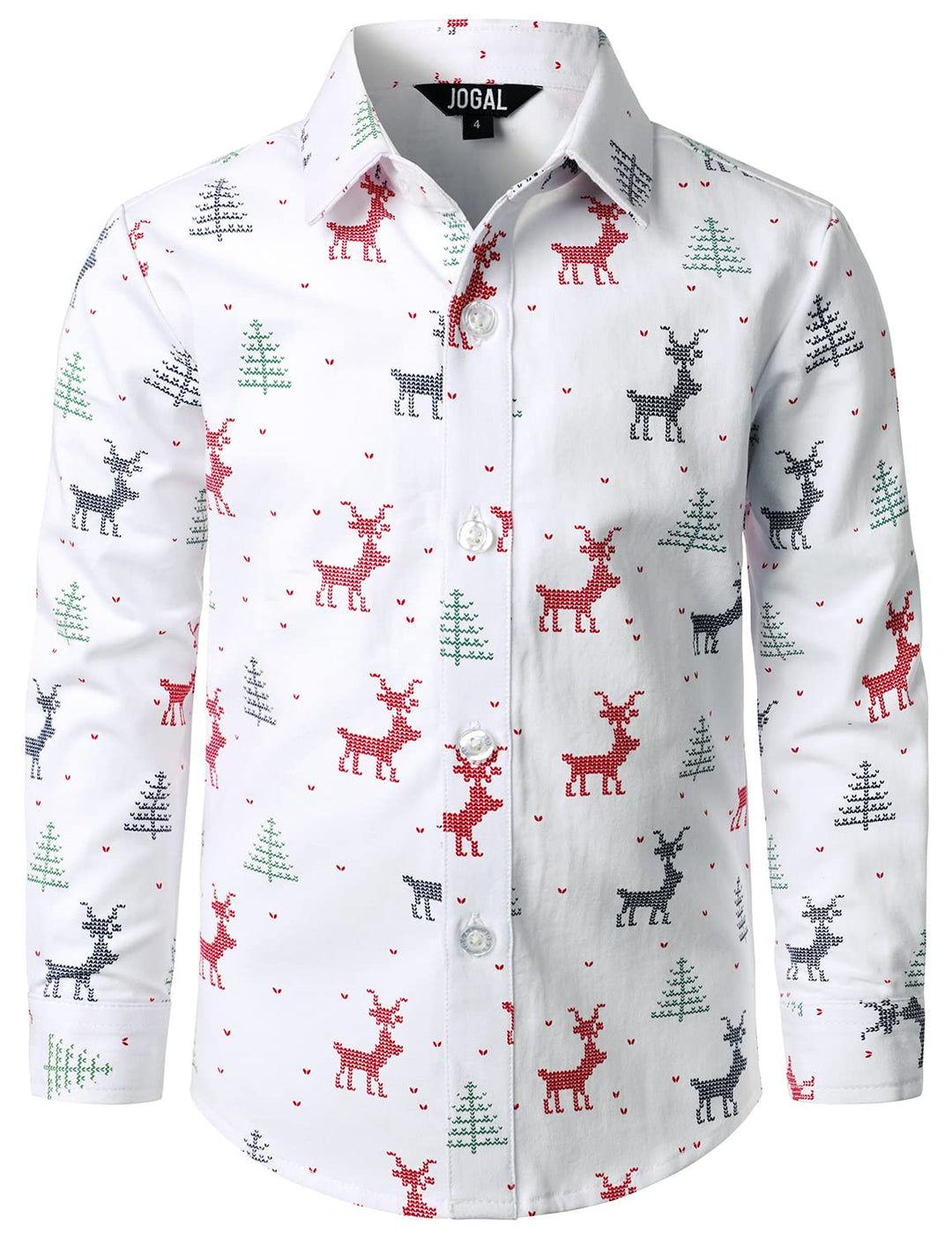 JOGAL Herren Funky Christmas Print Weihnachtsmann Hemd Langarm Button Up Freizeithemd Grosse Jungs 6