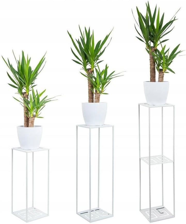 Blumenständer Metall 100 x 24 cm - Eleganter und Hoher Blumenhocker mit Zusätzlicher Ablage - Weiss
