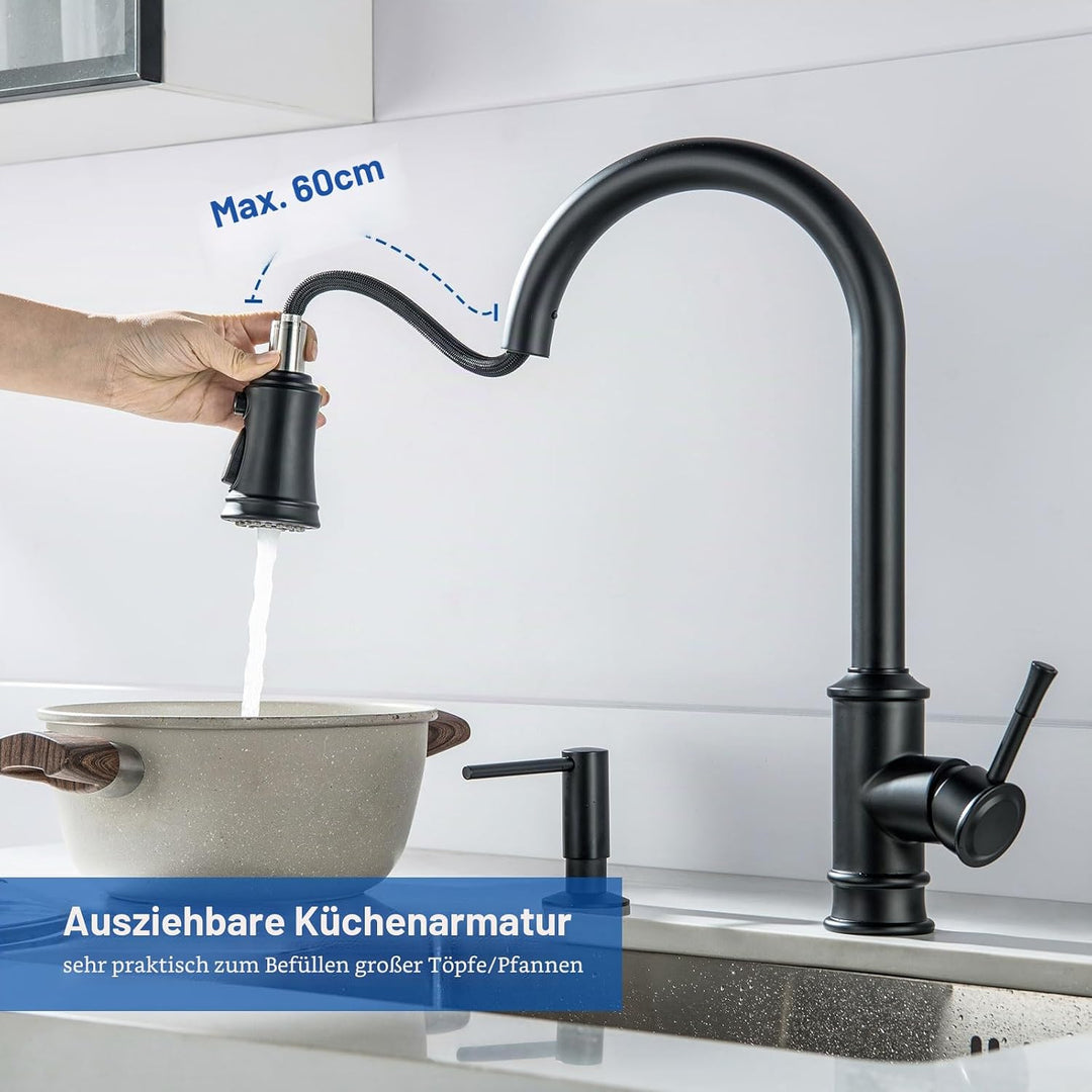 Vintage Wasserhahn Küche Mit Brause Ausziehbar,Küchenarmatur 360°Schwenkbar Spültischarmatur,Einhebe