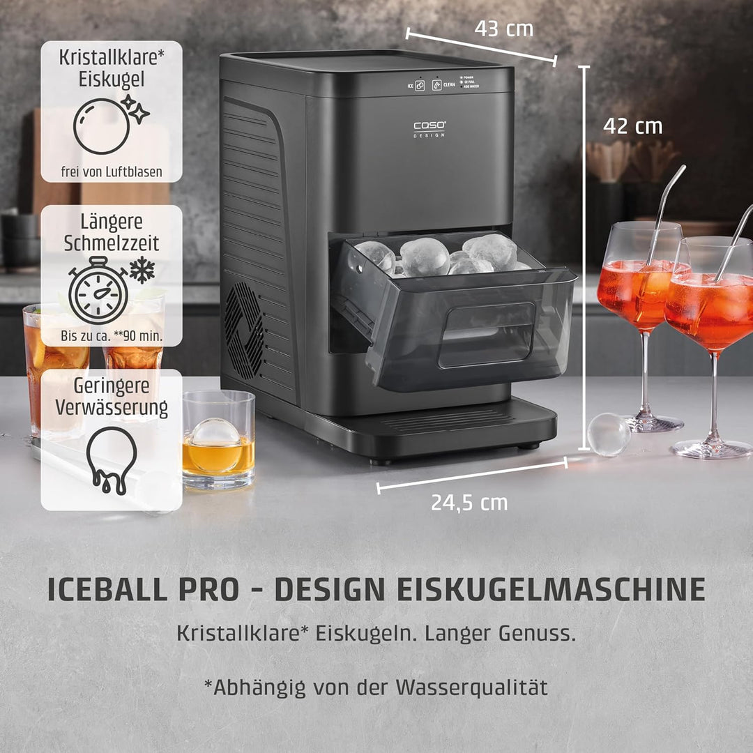 CASO IceBall Pro Eiskugelbereiter mit Kompressor – Kristallklare Eiskugeln 50–55 mm, 2 Kugeln/Stunde