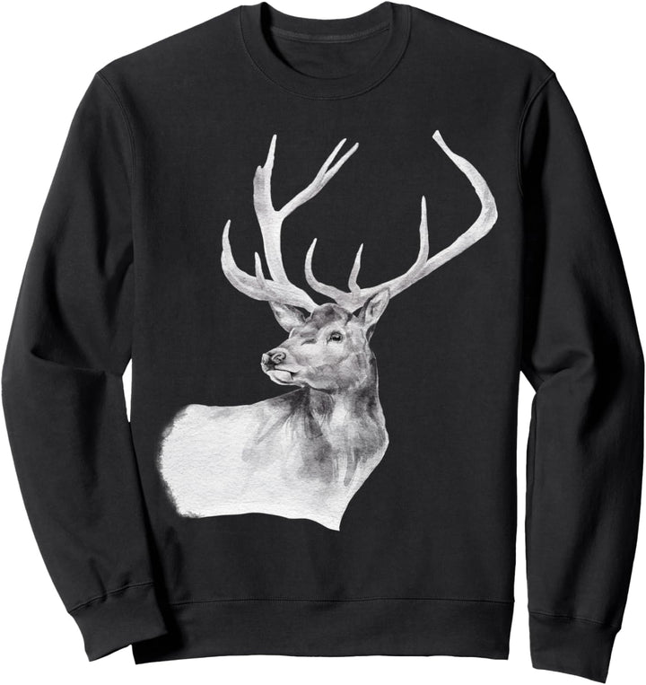 Hirschgeweih Geschenk illustriert Aquarell Schwarz Sweatshirt
