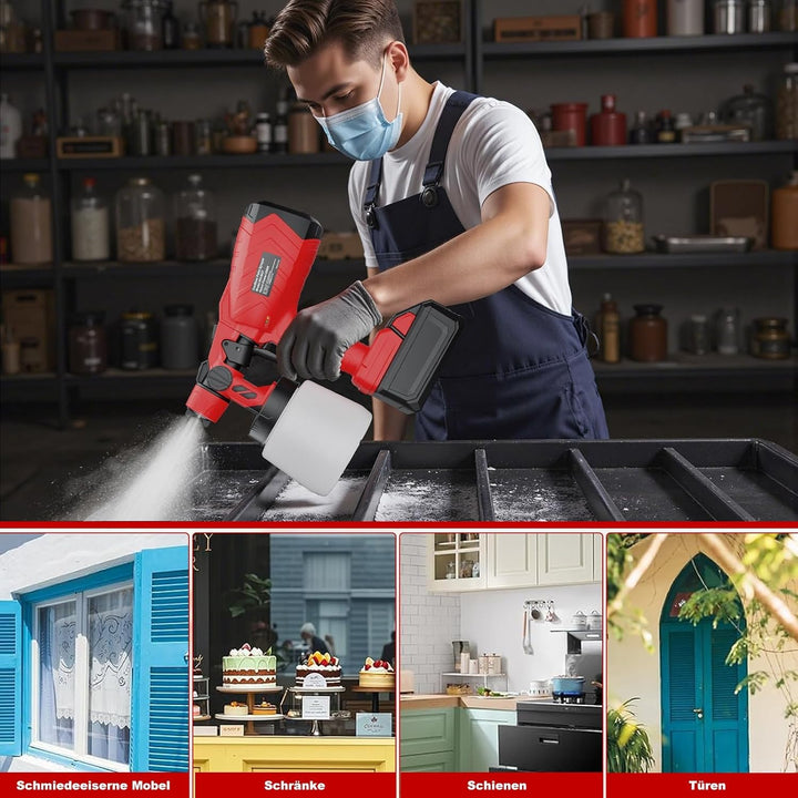 Kabelloser Farbsprühsystem für Milwaukee 18V Akku (ohne Akku), 3 Sprühmuster,2 Düsen,1000mL Tank,Akk